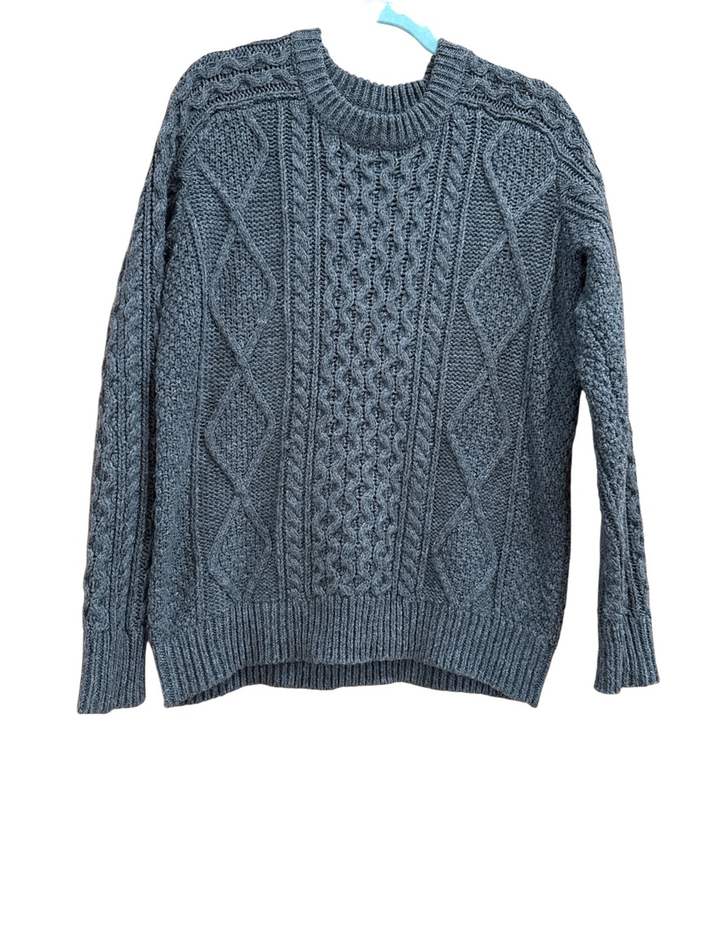 Cable Knit Crewneck Sweater in Steel Blue